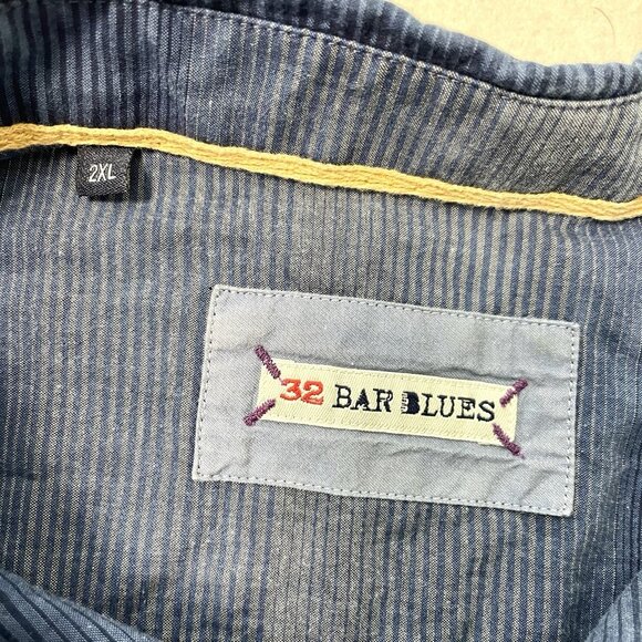 32 Bar Blues Stripe Long Sleeve Button Down Shirt Blue Western size 2XL - Picture 4 of 5